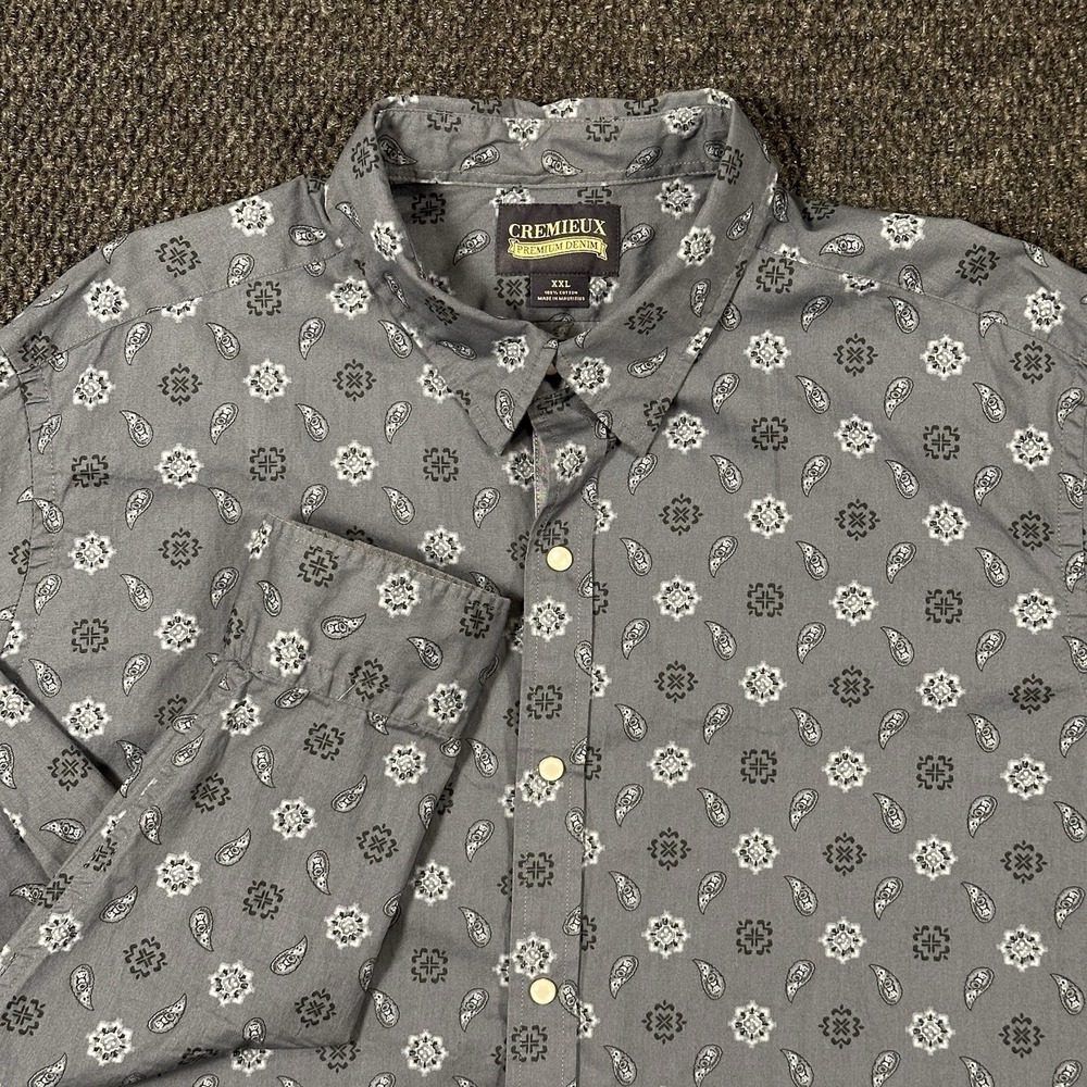 Cremieux Premium Men's Western Pearl Snap Shirt 2XL Gray Paisley Geometric